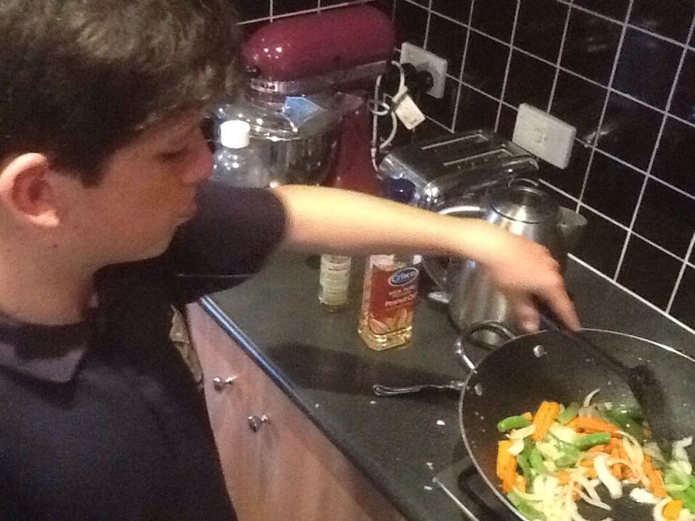 Add the veggies and let them cook for a bit