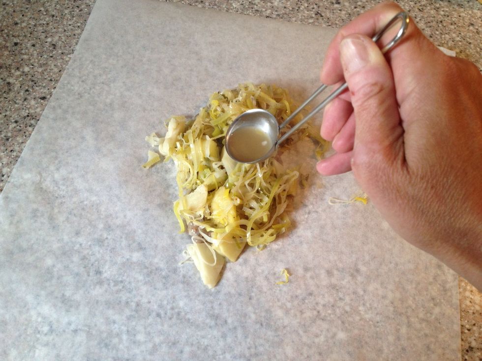 Add the veggies and pour 2 tablespoons of the liquid over
