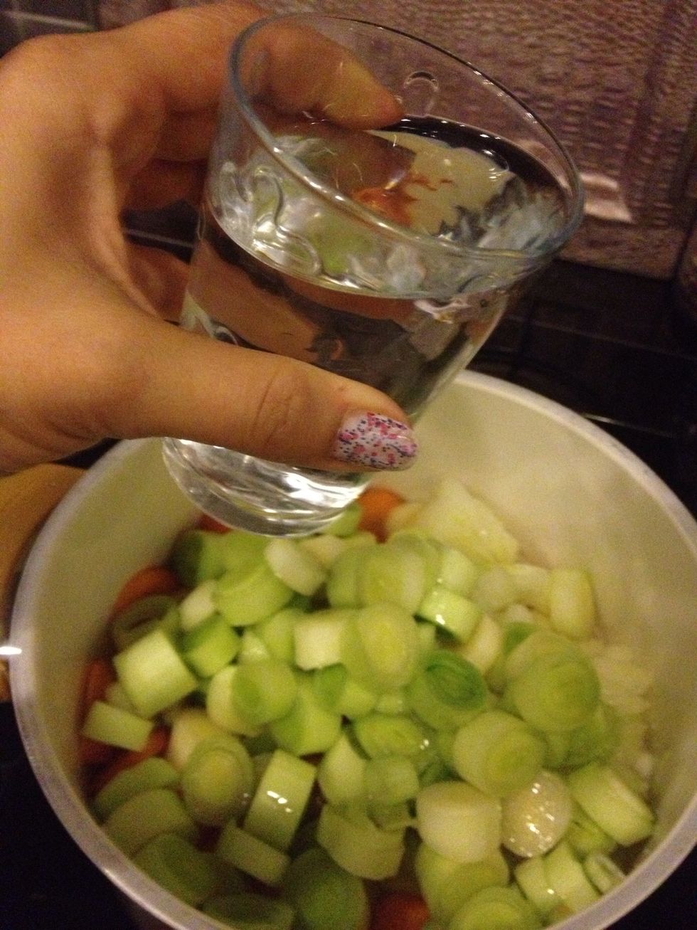 Add the water! At this point you can add 2 tablespoons of rice if you like! I personally left it out!