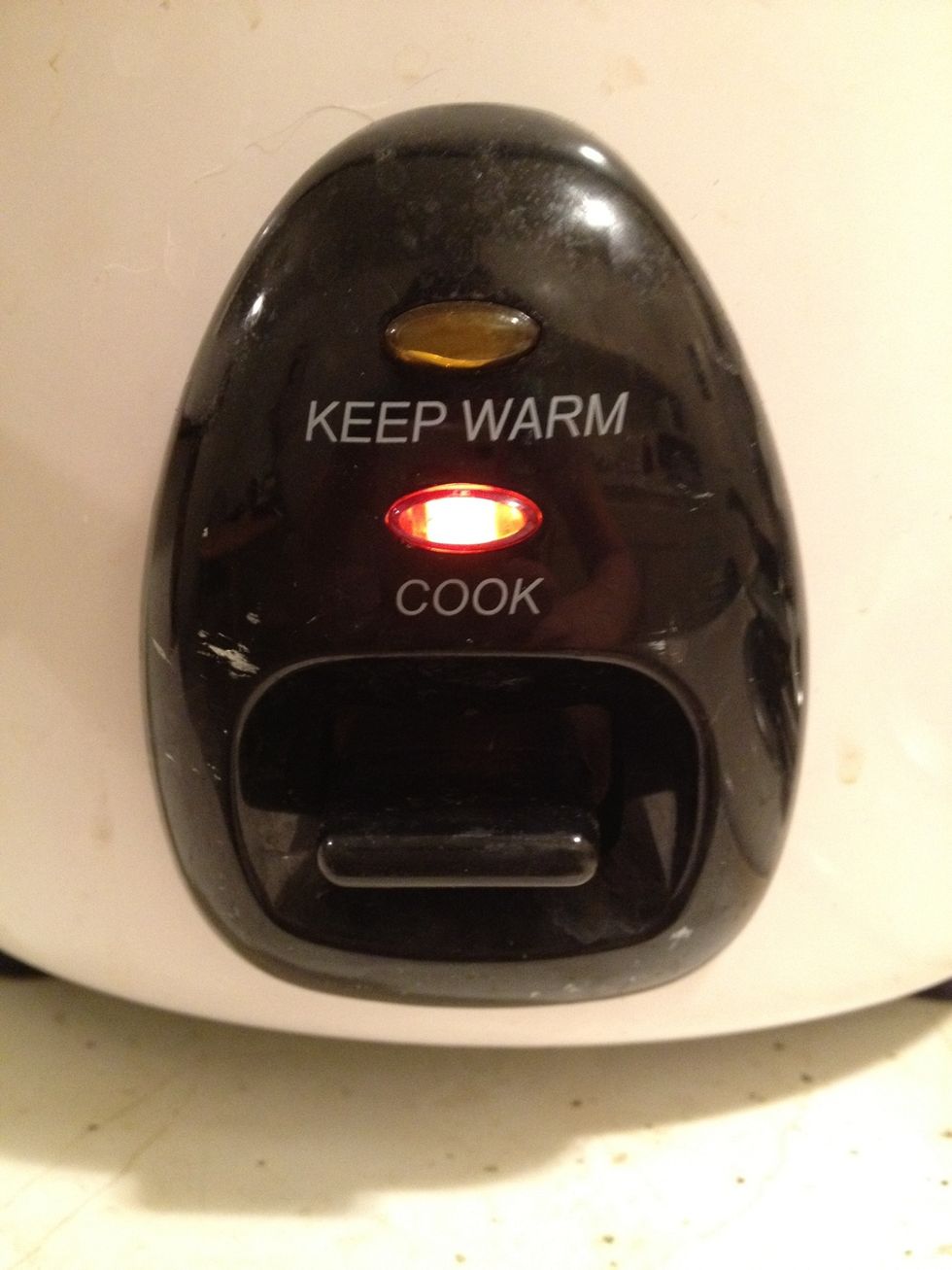 Add the water to the dry rice, cover, and flip rice cooker switch to "cook." Once cooked, pour rice into a mixing bowl to cool.