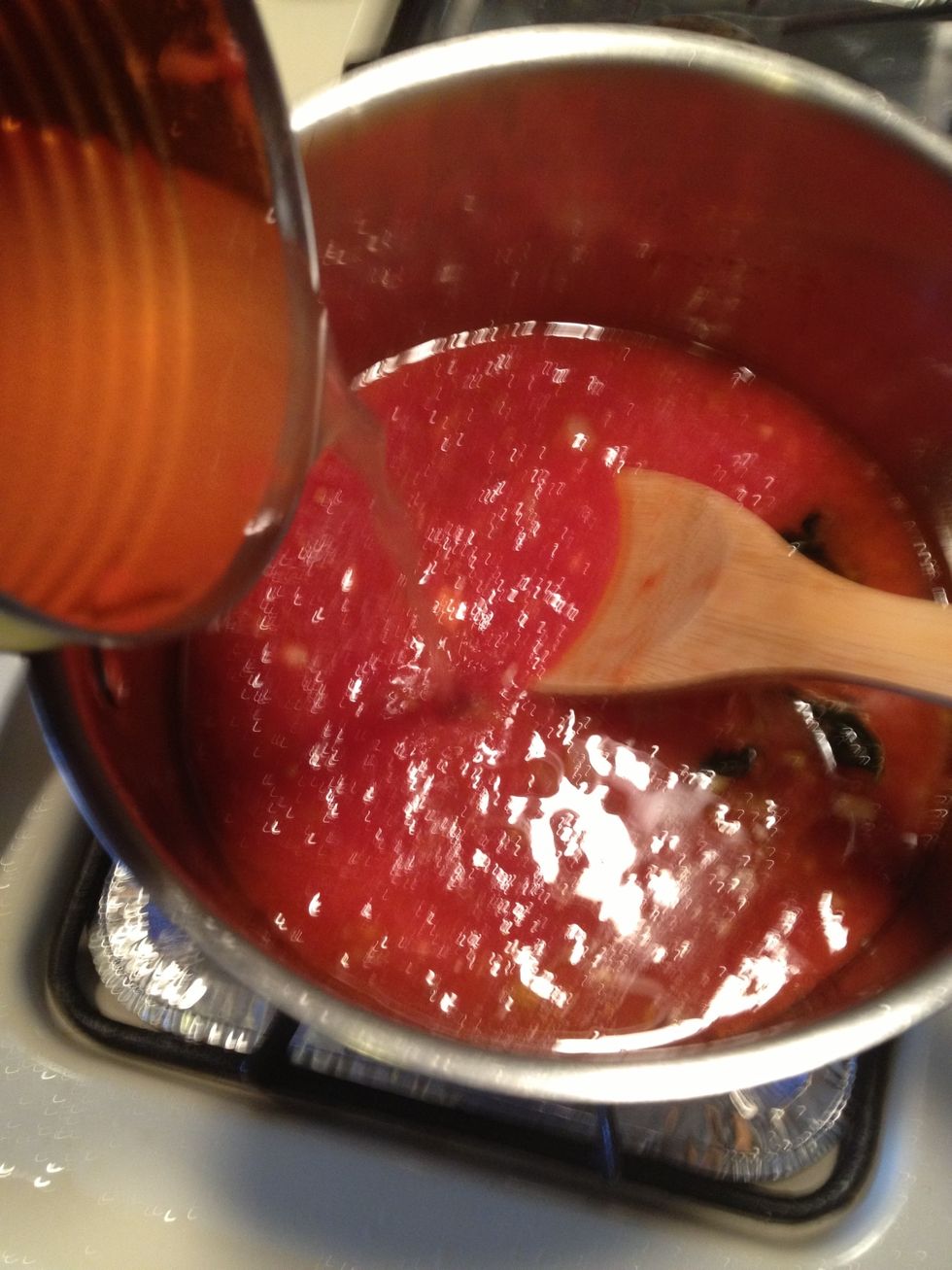 Add the water to the sauce. Let this simmer over medium low heat about 15-20min