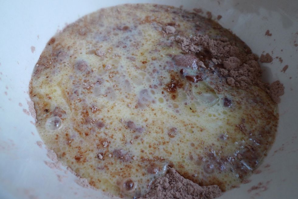 Add the WET ingredients into the DRY ingredients in the bowl.