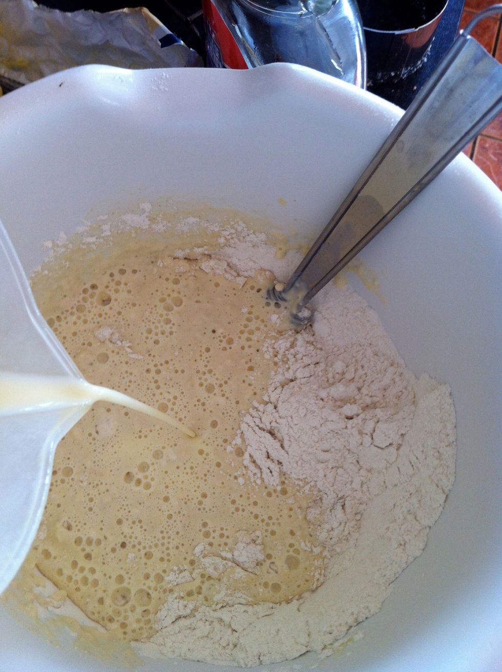 Add the wet ingredients to the dry ingredients