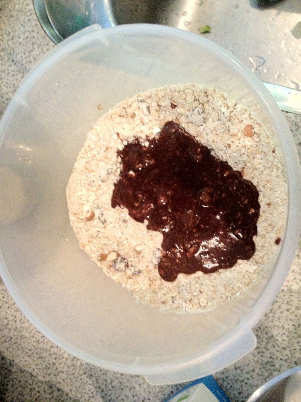 Add the wet mixture to the dry mixture