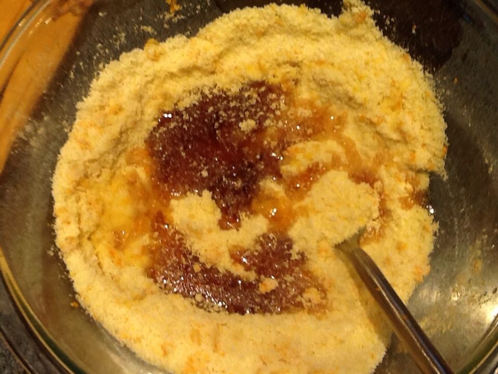 Add the wet, orange juice & maple syrup. Mix well.