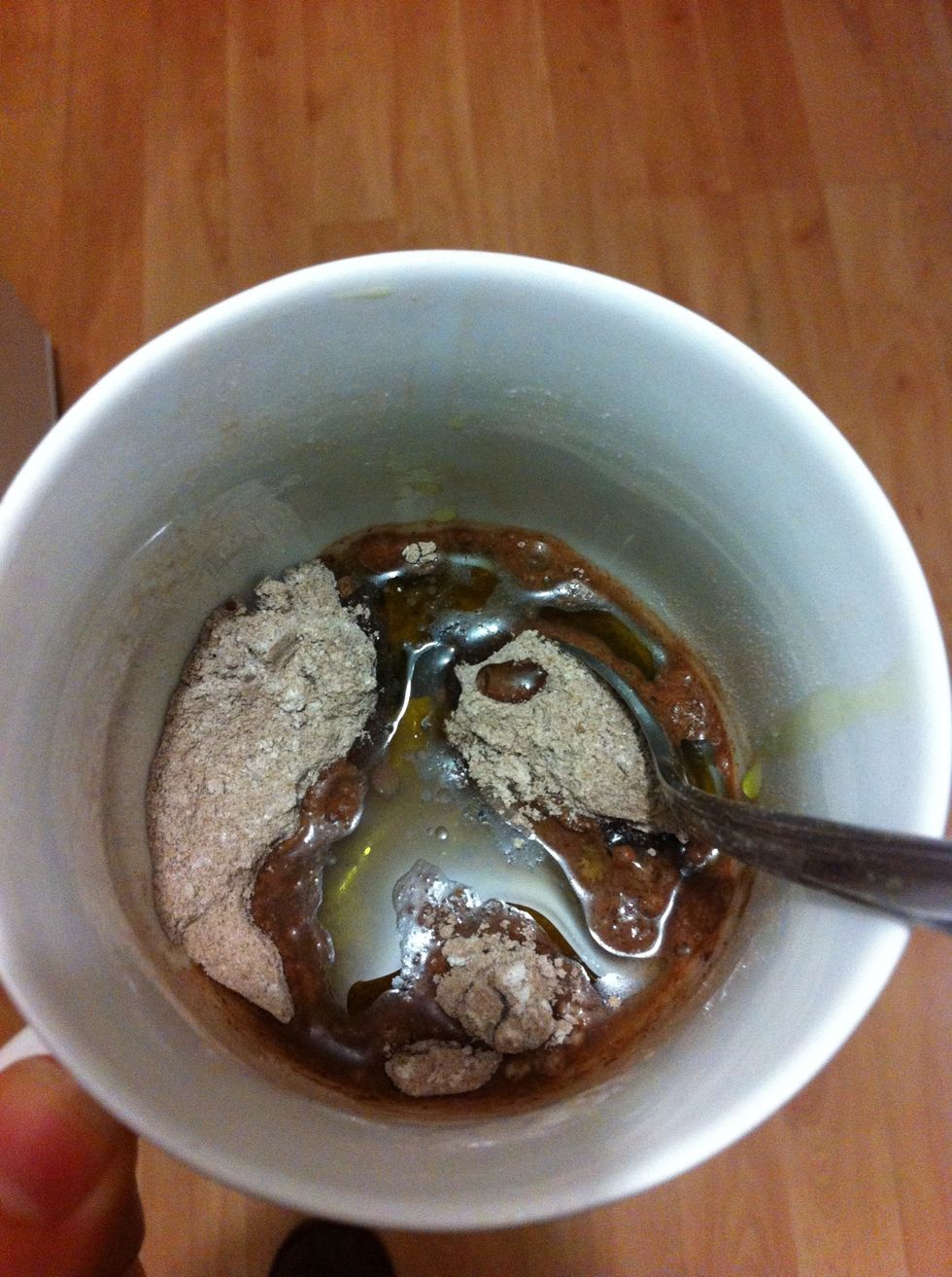 Add the wet stuff (water, oil)