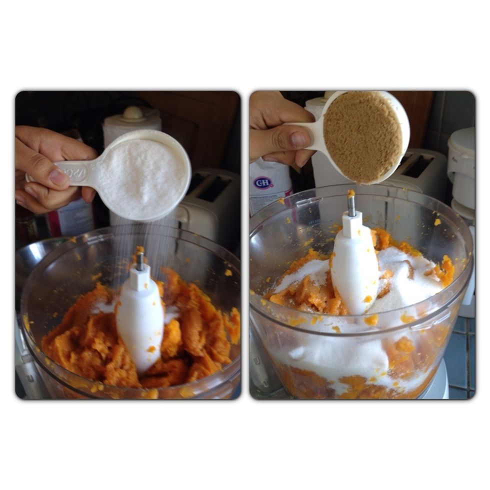 Add the white sugar and brown sugar.