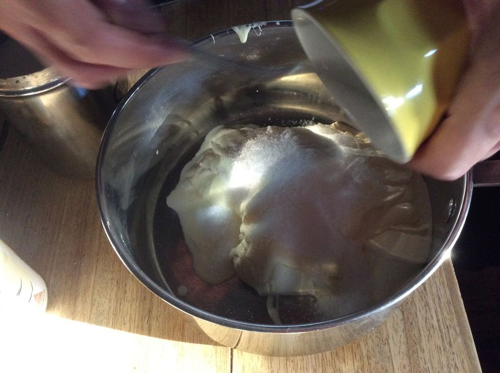 Add the white sugar to medium saucepan