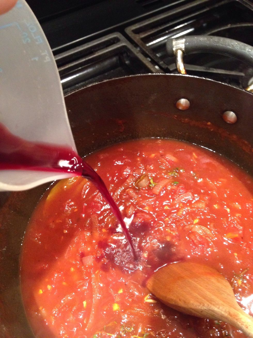 Add the wine if using. I not add water (100ml) and bring to a simmer