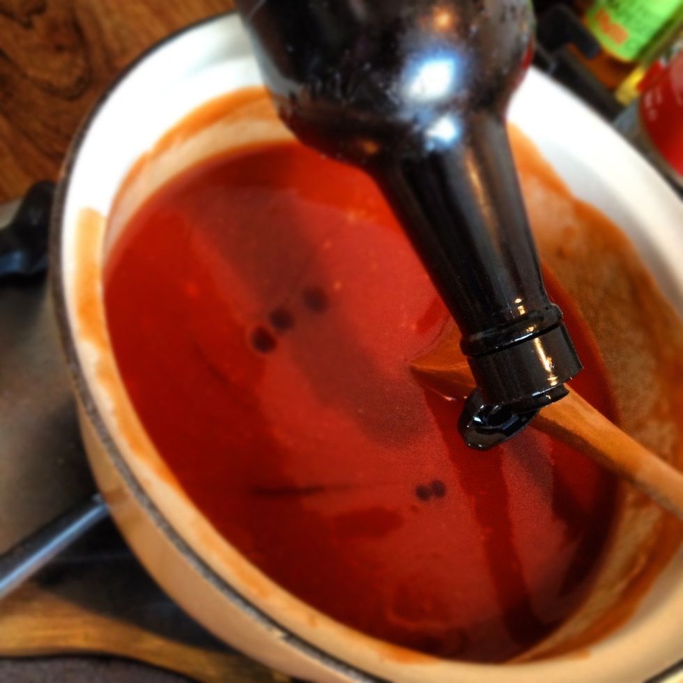 Add the worcester and soy sauce to the mixture and stir in.