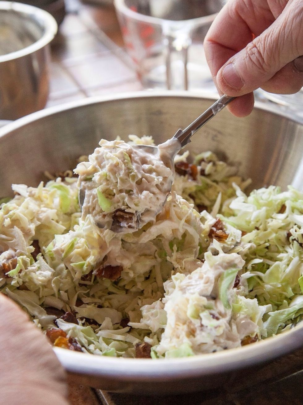 Add the yogurt dressing to the cabbage and date mixture.