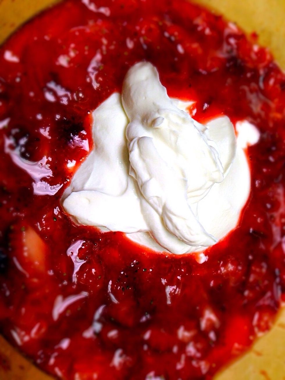 Add the yogurt to the strawberry mixture