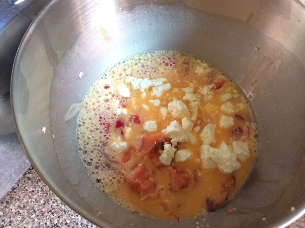 Add them to the beaten eggs