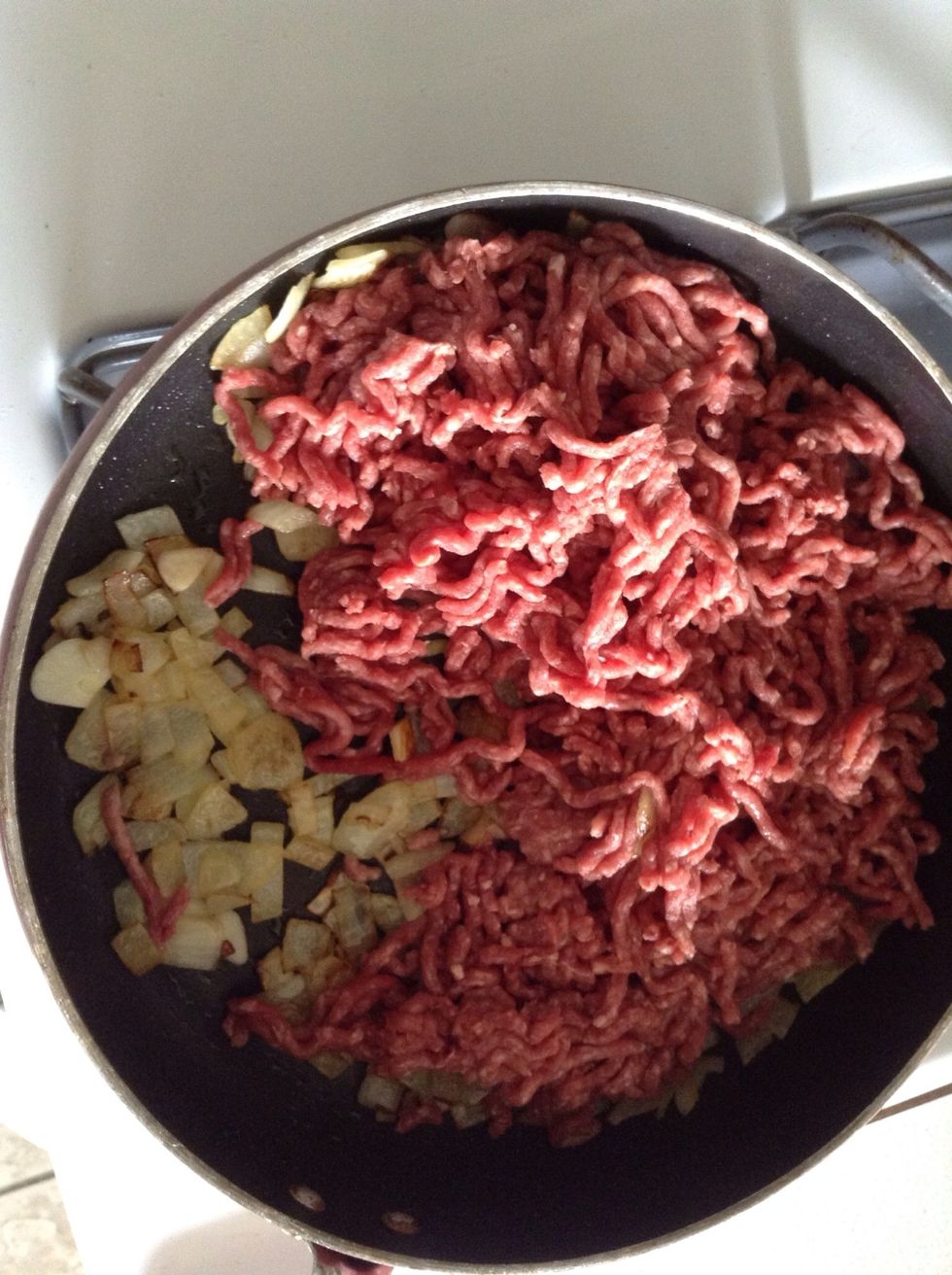 Add them to the grilled onions with lean ground beef