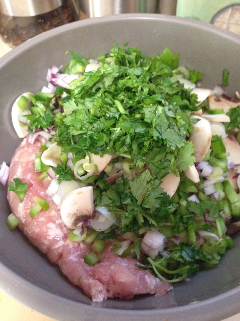 Add them to the ground chicken. You can use beef or turkey.