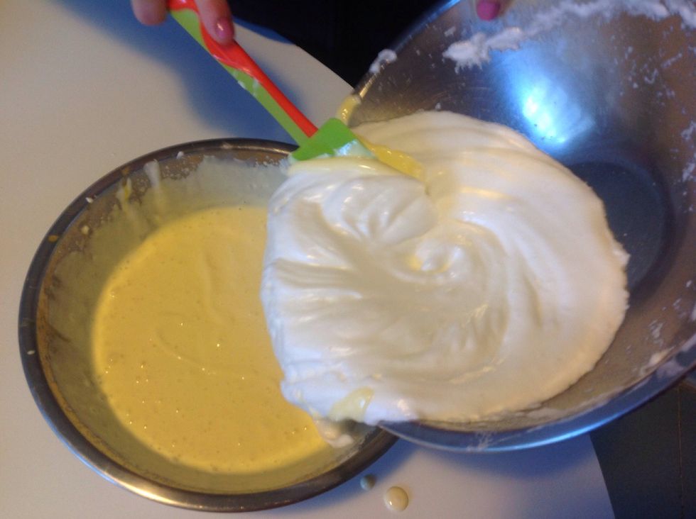 Add them to the mixture of first made with mascarpone cheese and eggs.