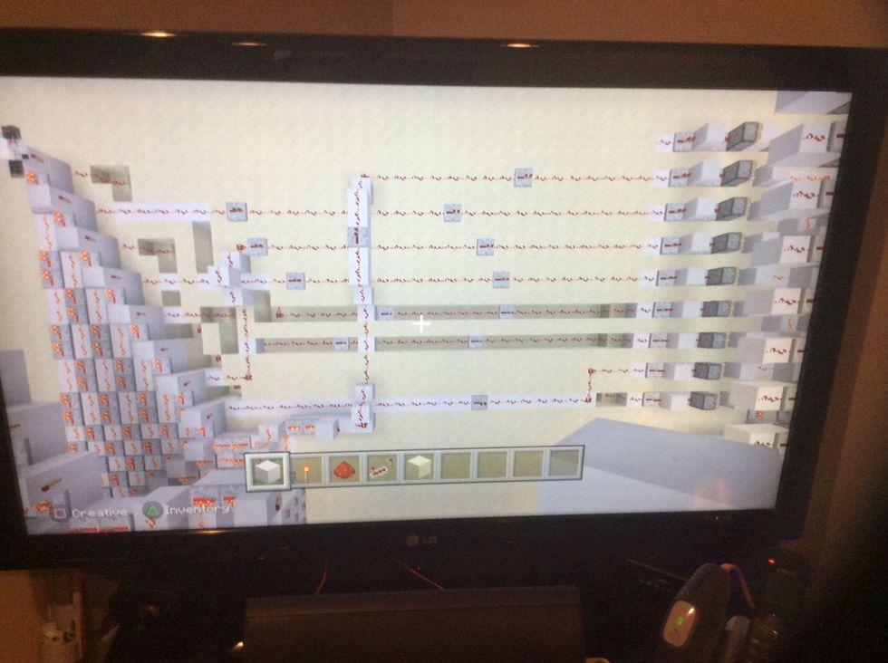 Add these blocks and tunnel add redstone and add repeaters as needed.