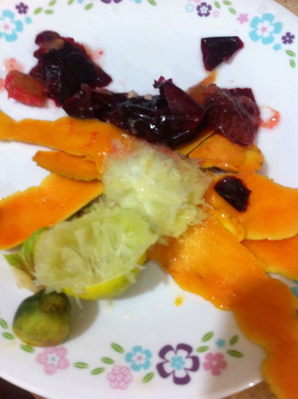 Add those 7 apricot seeds to ur smoothie. Blend away for a minute or two. About the fruit peel, you can smear it on ur face as mask. Good for skin. No part of a fruit is useless I always believe