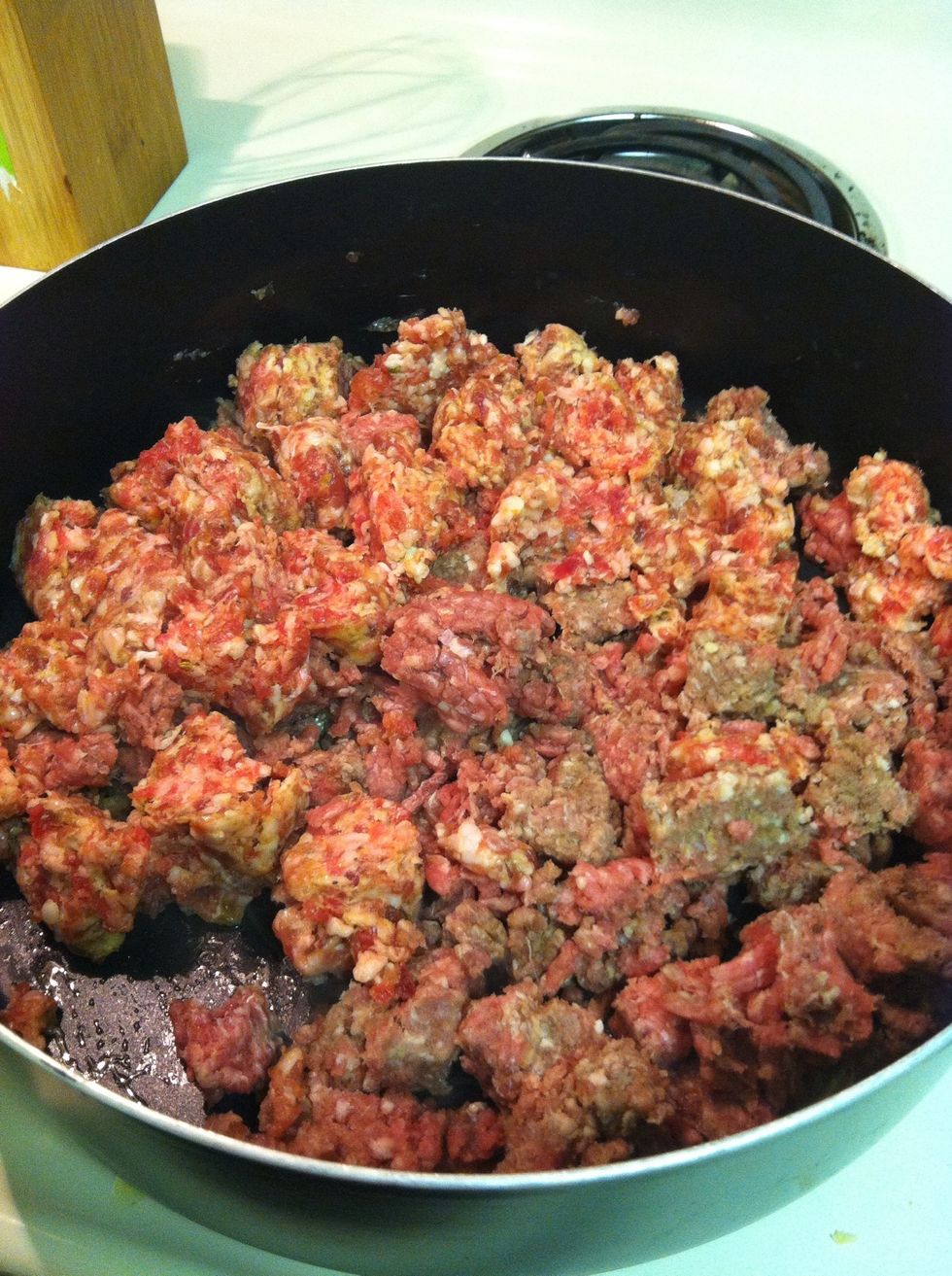 Add to a large, deep pan or pot, on med-high to high and brown deeply. (I did not brown deeply this time cause I was impatient lol but the final result is better with a deeper browning)