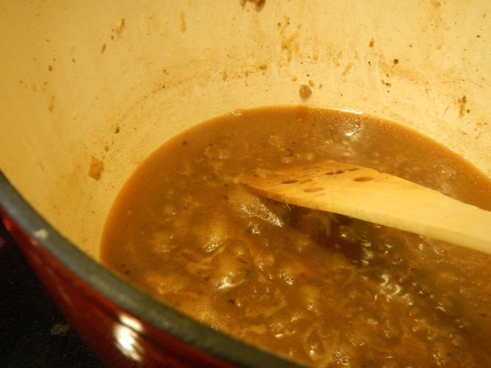Add to au jus in pot. Stir to combine and thicken. Once thickened, remove to a serving bowl. Add the shredded meat back into the pot.