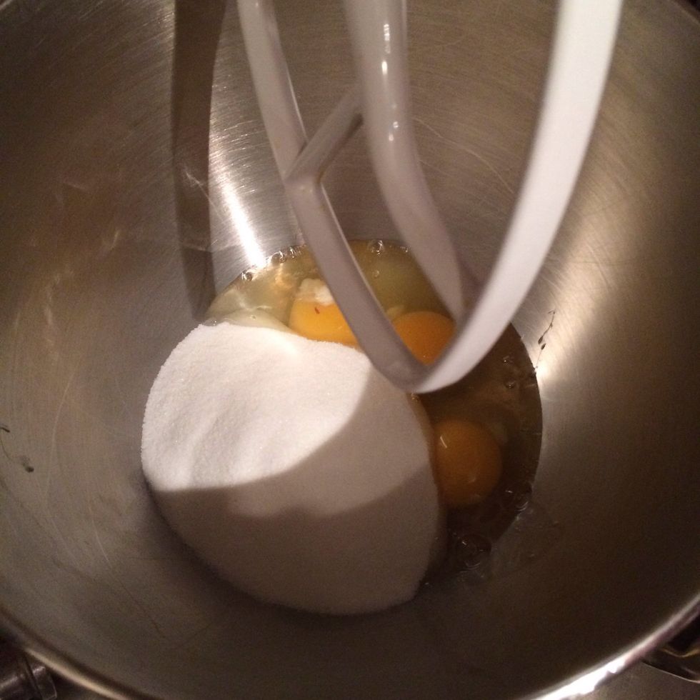 Add to bowl and whisk for 4 minutes or until it's a nice creamy yellow mess.
