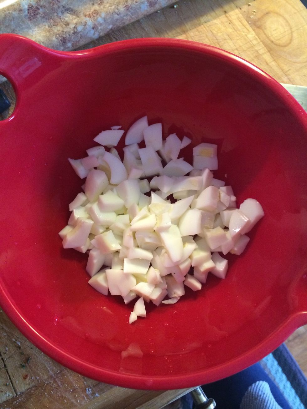 Add to bowl. Repeat until all eggs are done.