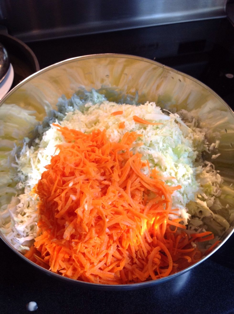 Add to bowl with shredded carrots and finely minced shallot.