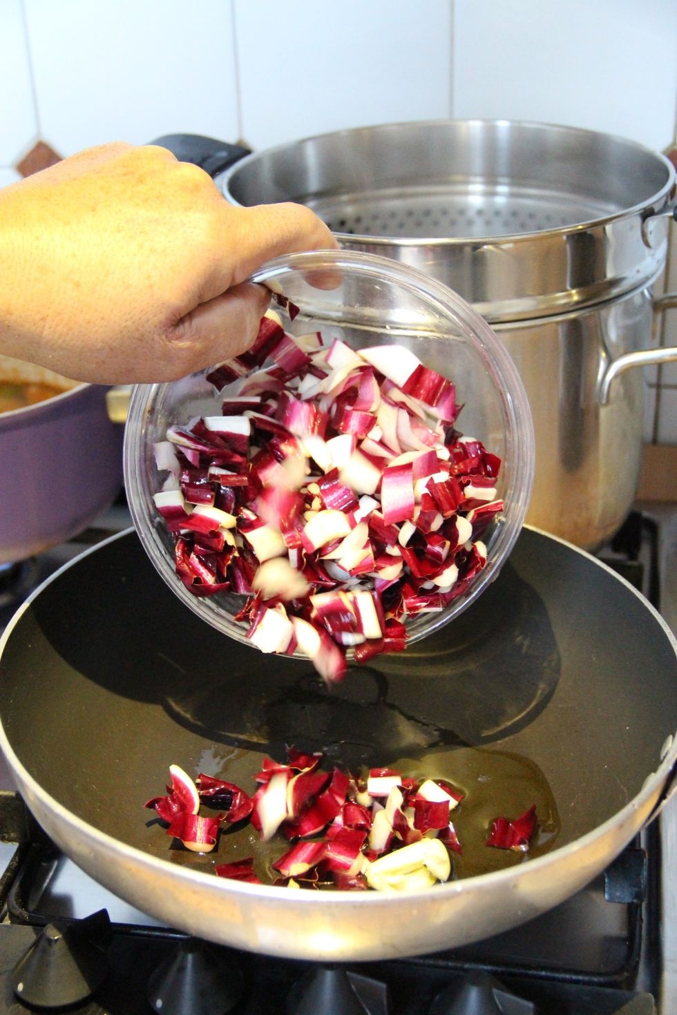 Add to hot pan with olive oil