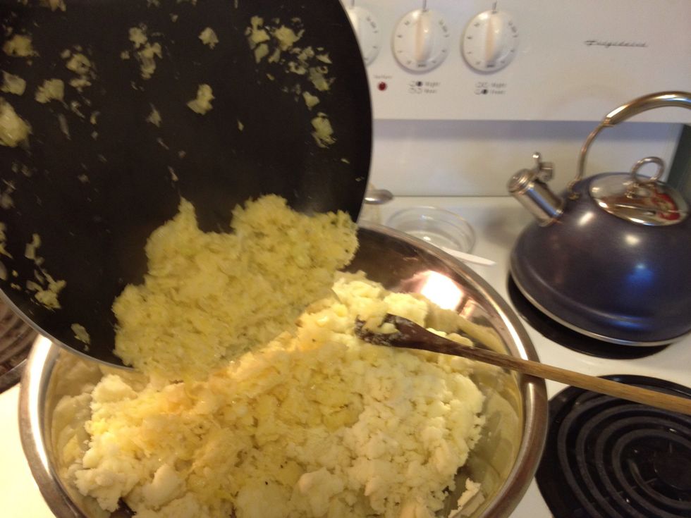 Add to mashed potatoes and mix well. At this point you could stop and have a tasty Irish Colcannon to use as a side dish.