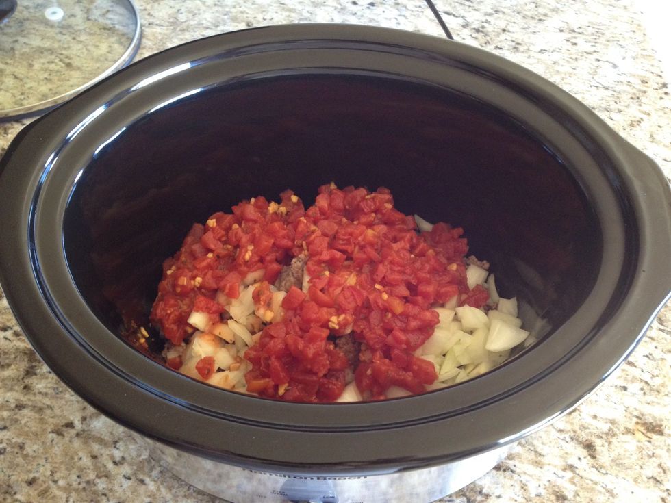 Add to meat and start adding the tomatoes