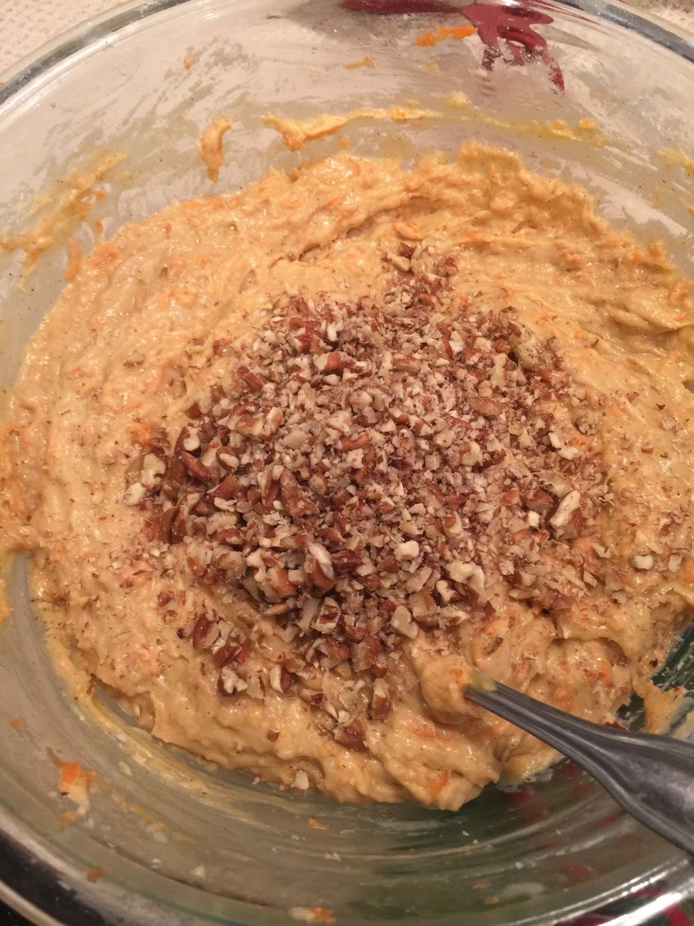 Add to mixture finally chopped pecans.