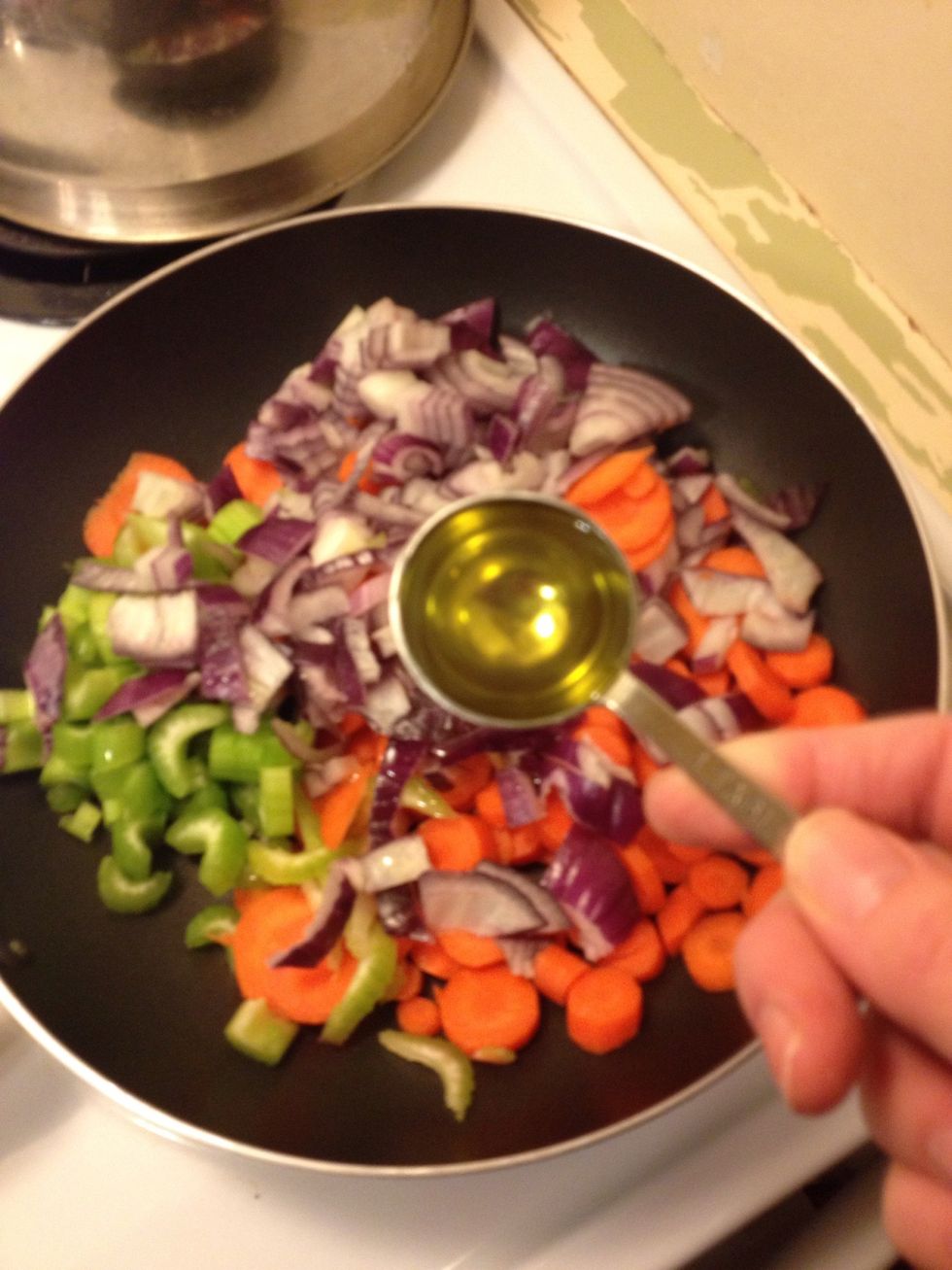 Add to pan, add 1 T olive oil