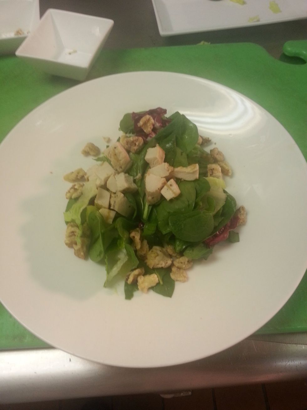 Add to plate and add chicken and walnuts