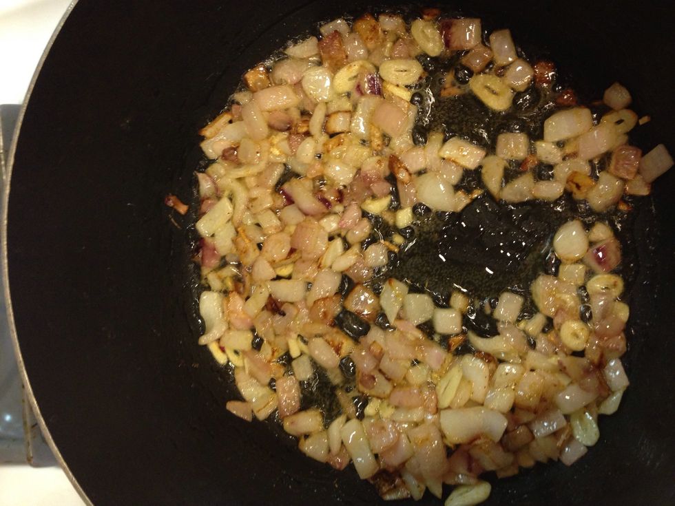 Add to pot with onions. Let everything cook and start to get brown.