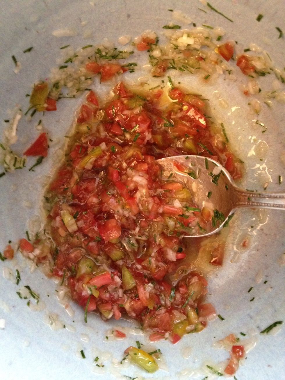 Add to the bowl.. Tomatoes on top of tomatoes. Season with salt