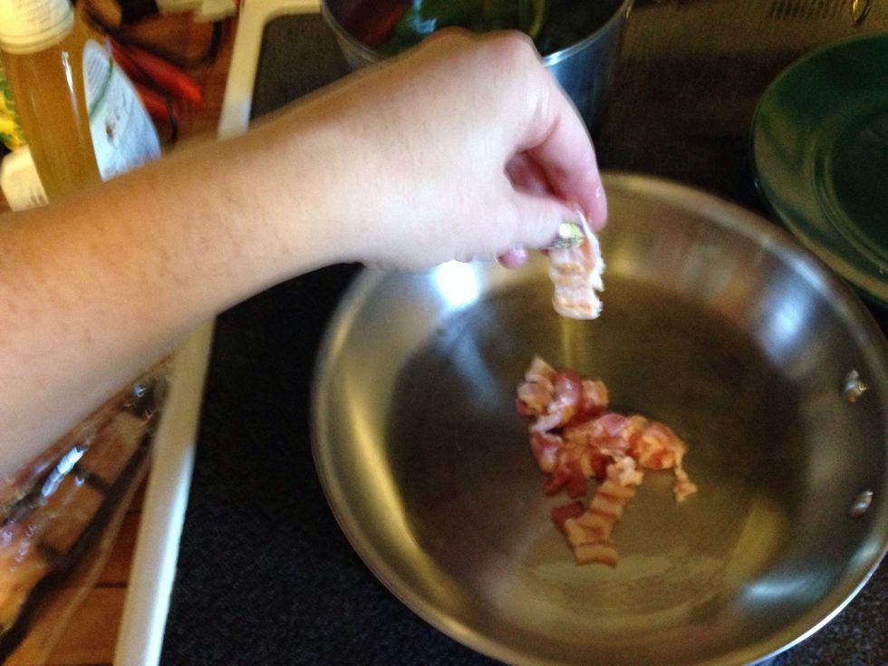 Add to the pan med high heat and brown the bacon.