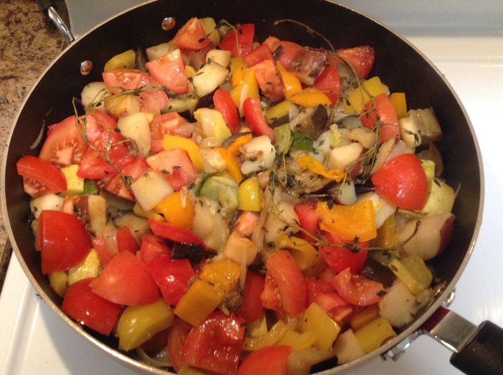 Add to the pan, mix well, and cover for a final 10 min...