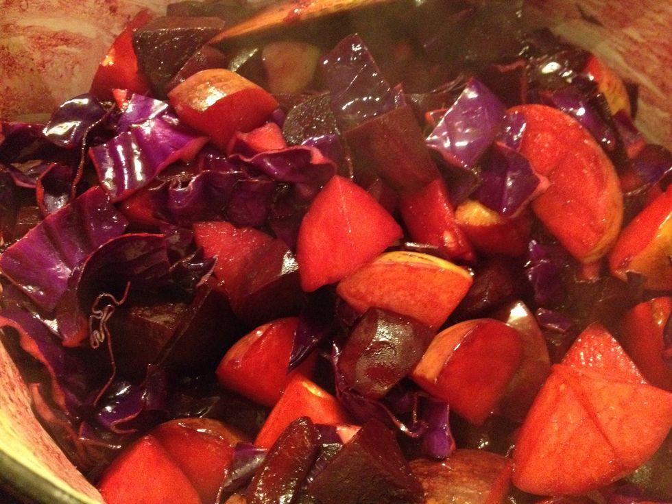 Add to the pot and stir. Cook for another couple of minutes, until everything is soft but still a bit crunchy