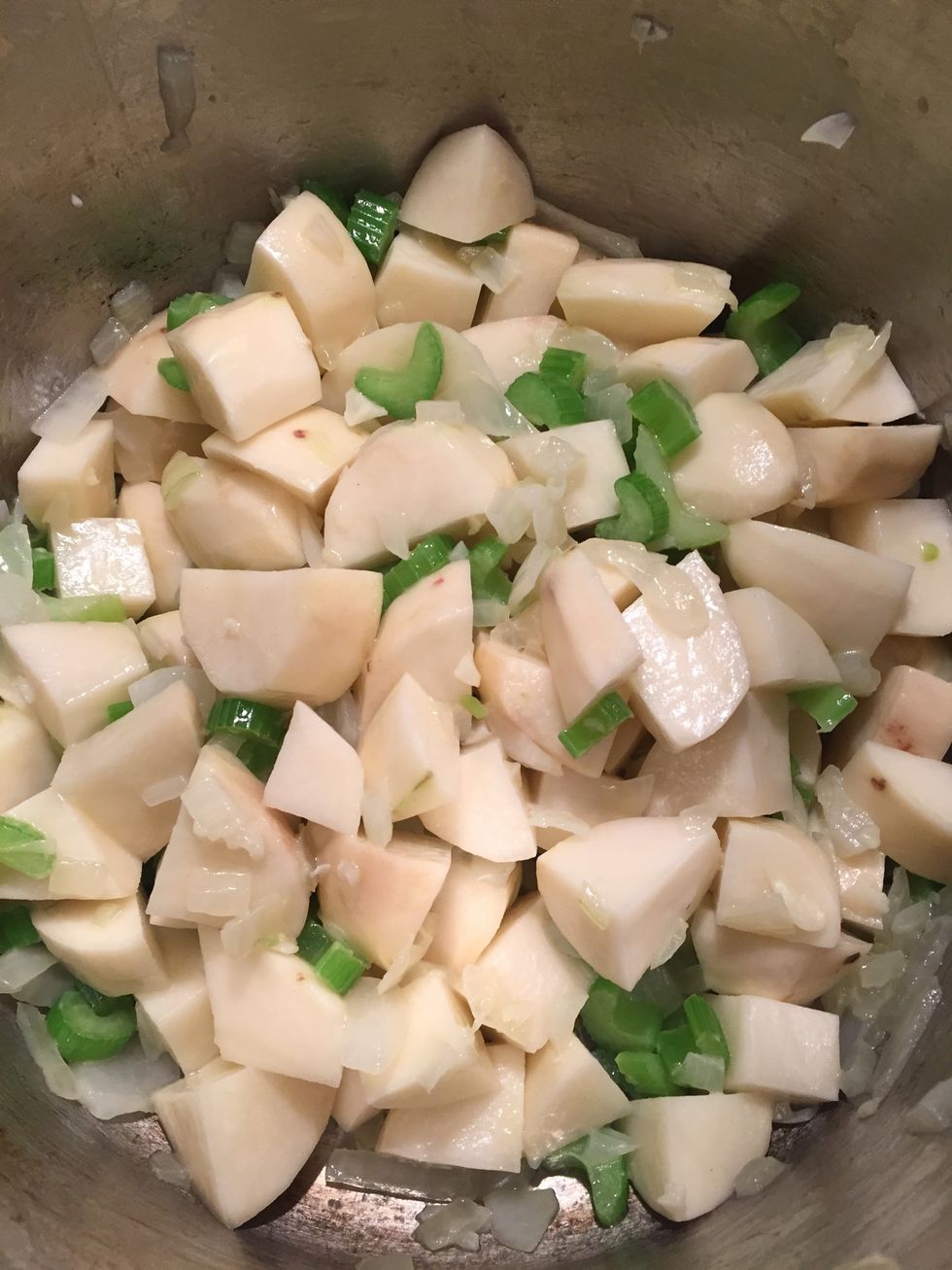 Add to your chopped up vegetables and mix around to make sure the butter/oil is evenly coated.