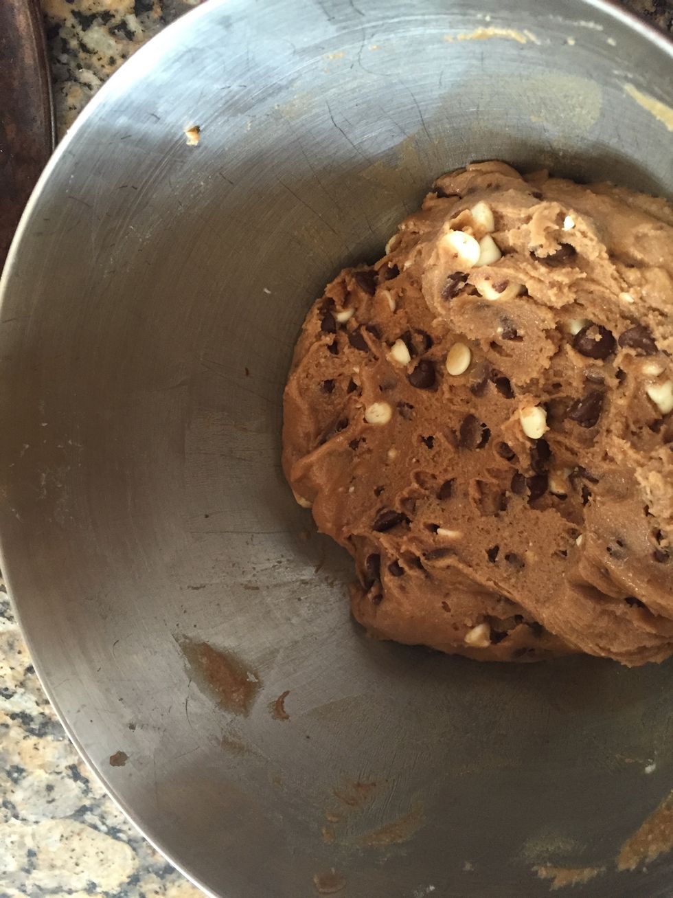 Add to your dough and mix until it comes together. If it's a little dry and crumbly add a little more milk until you get the cookie consistency