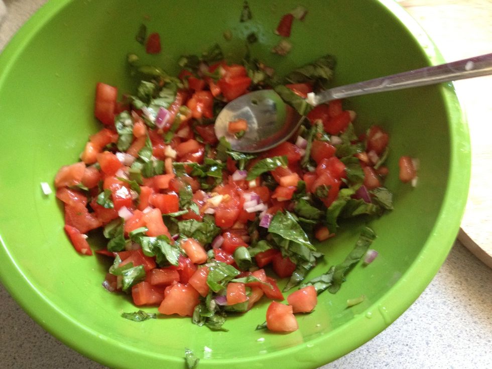 Add to your mix along with olive oil and balsamic. I used white balsamic which I like better since it doesn't turn everything brown