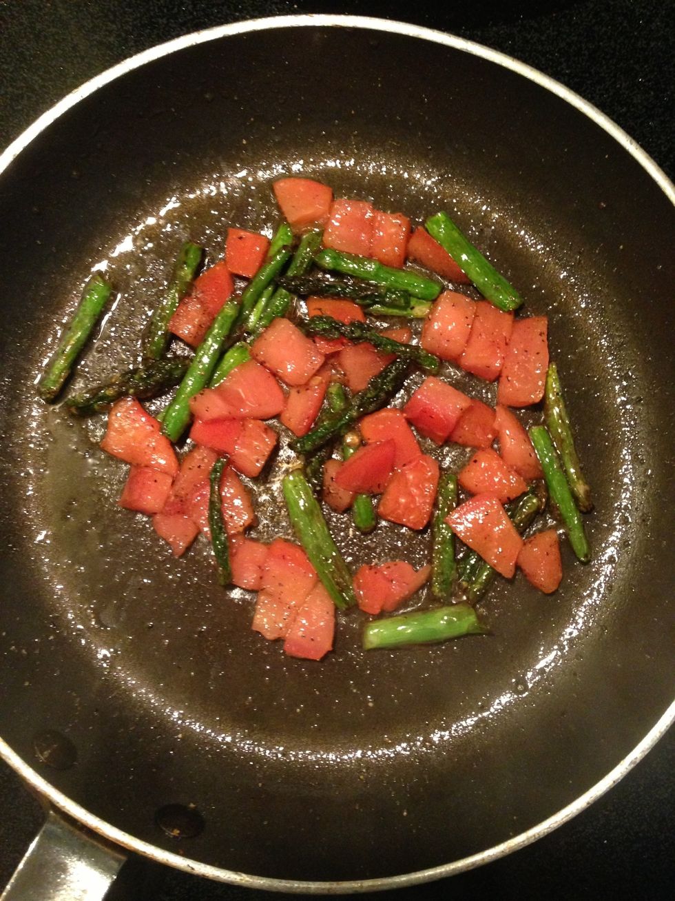 Add tomato. No need to let the tomato simmer.
