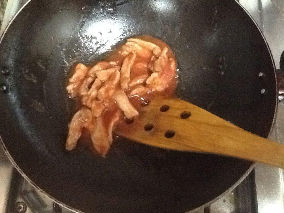 Add tomato pur\u00e9e to the chicken & cook for 2 more mins