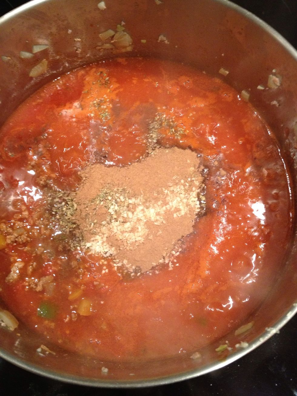 Add tomatoes, broth, and seasonings and bring to a boil.