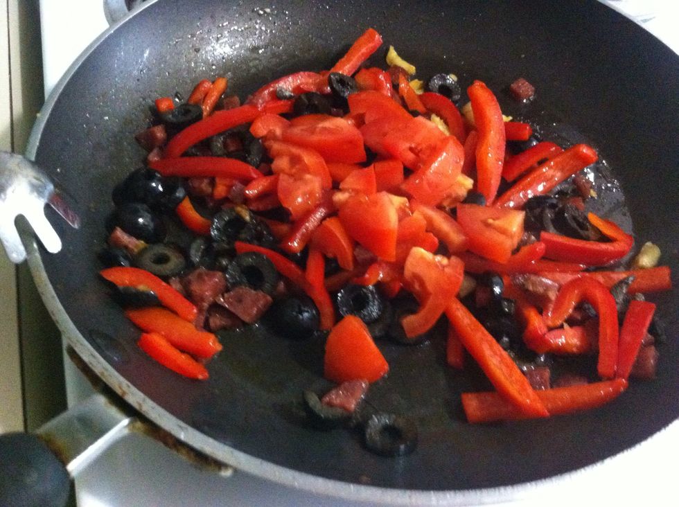 Add tomatoes to pan and let them cook down (again, with white wine if you have)