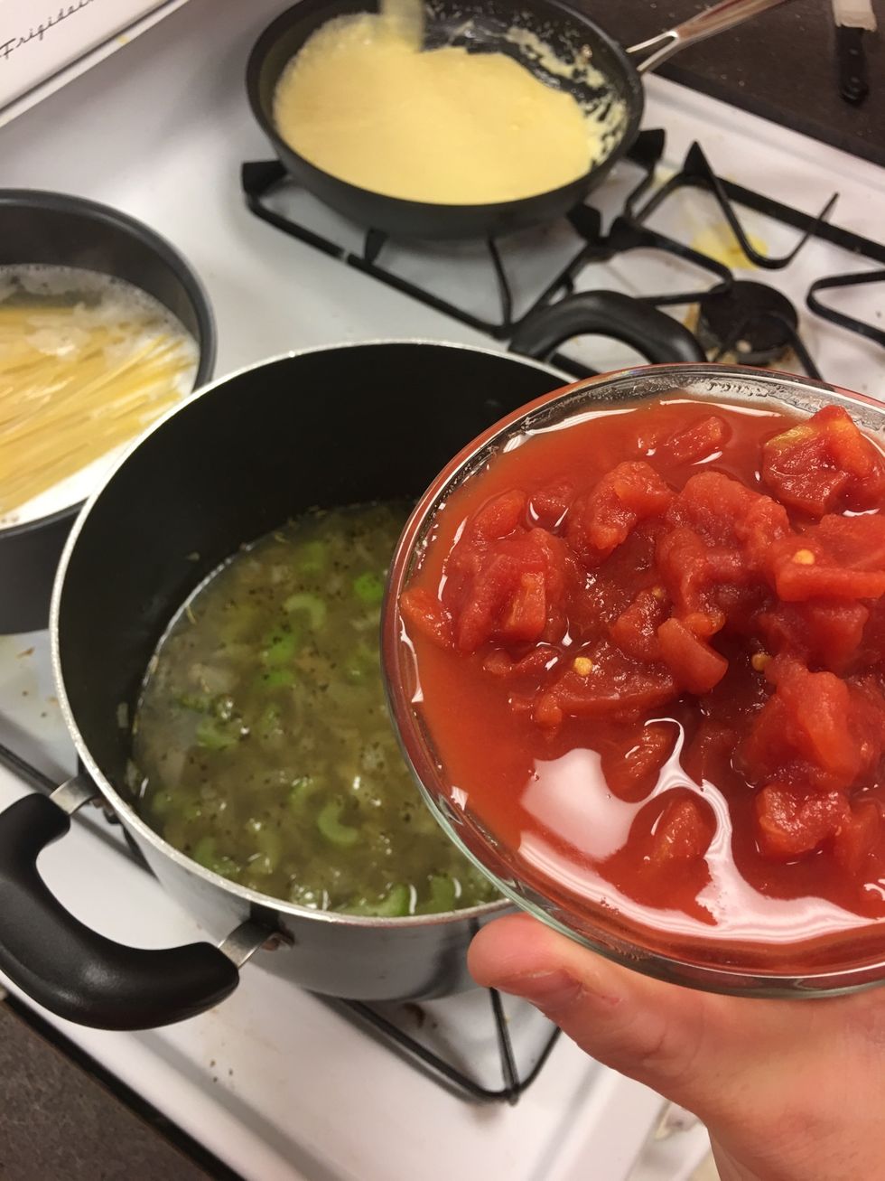 Add tomatoes with tomato juice