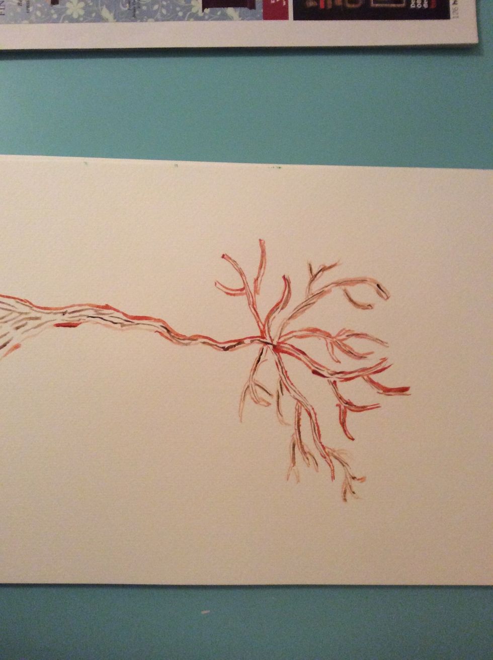 Add tree dents by using your new paint color ( burnt umber ) do these same markings on the tree. Wait for it to dry, it takes about 2-4 minutes