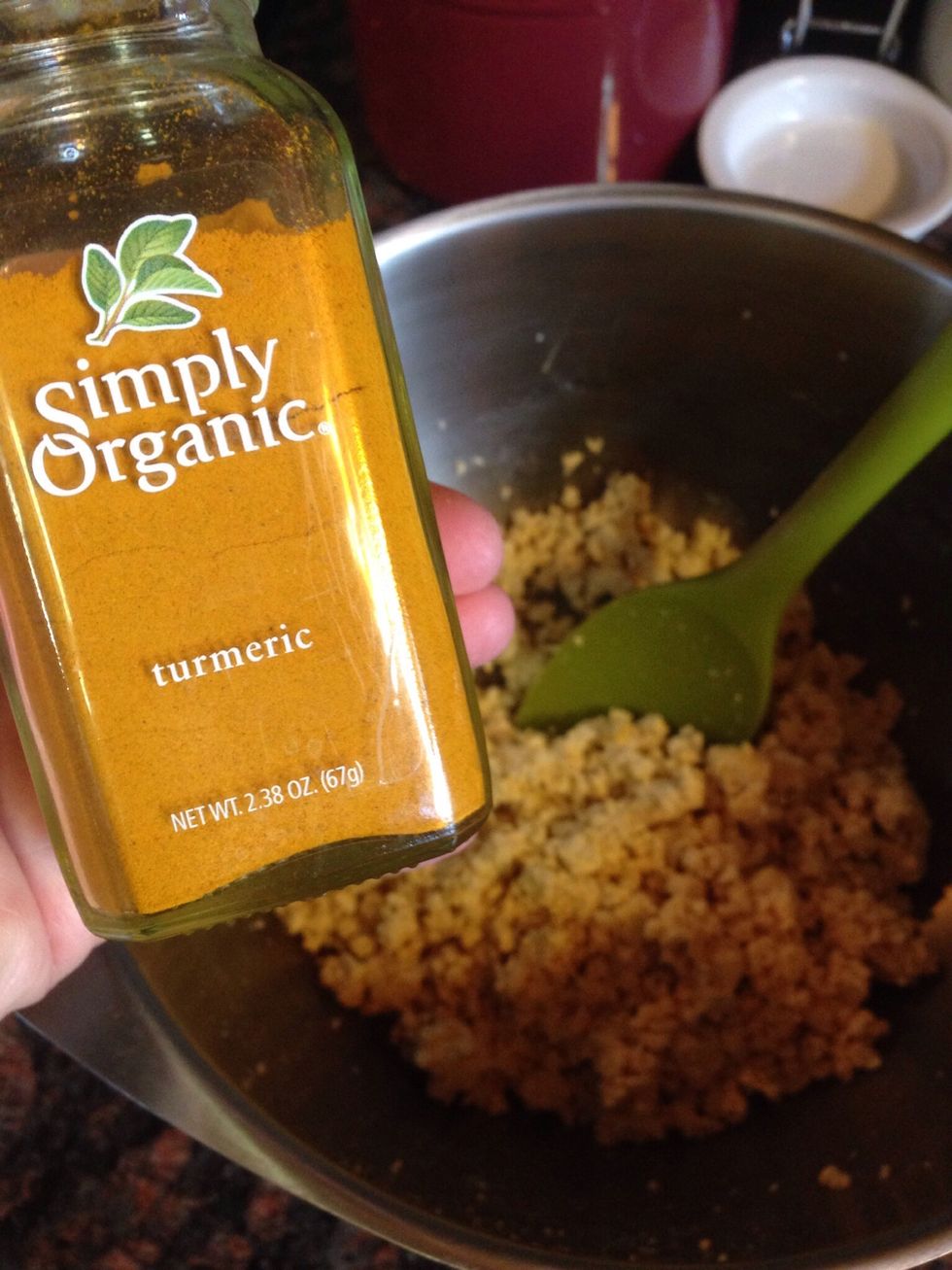 Add turmeric to give your scramble a nice yellow, "eggy" color. If you don't care about the color, you can omit this step; although, turmeric is wonderful!