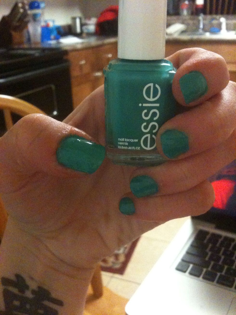 Add two costs of polish. This is Naughty Nautical by Essie