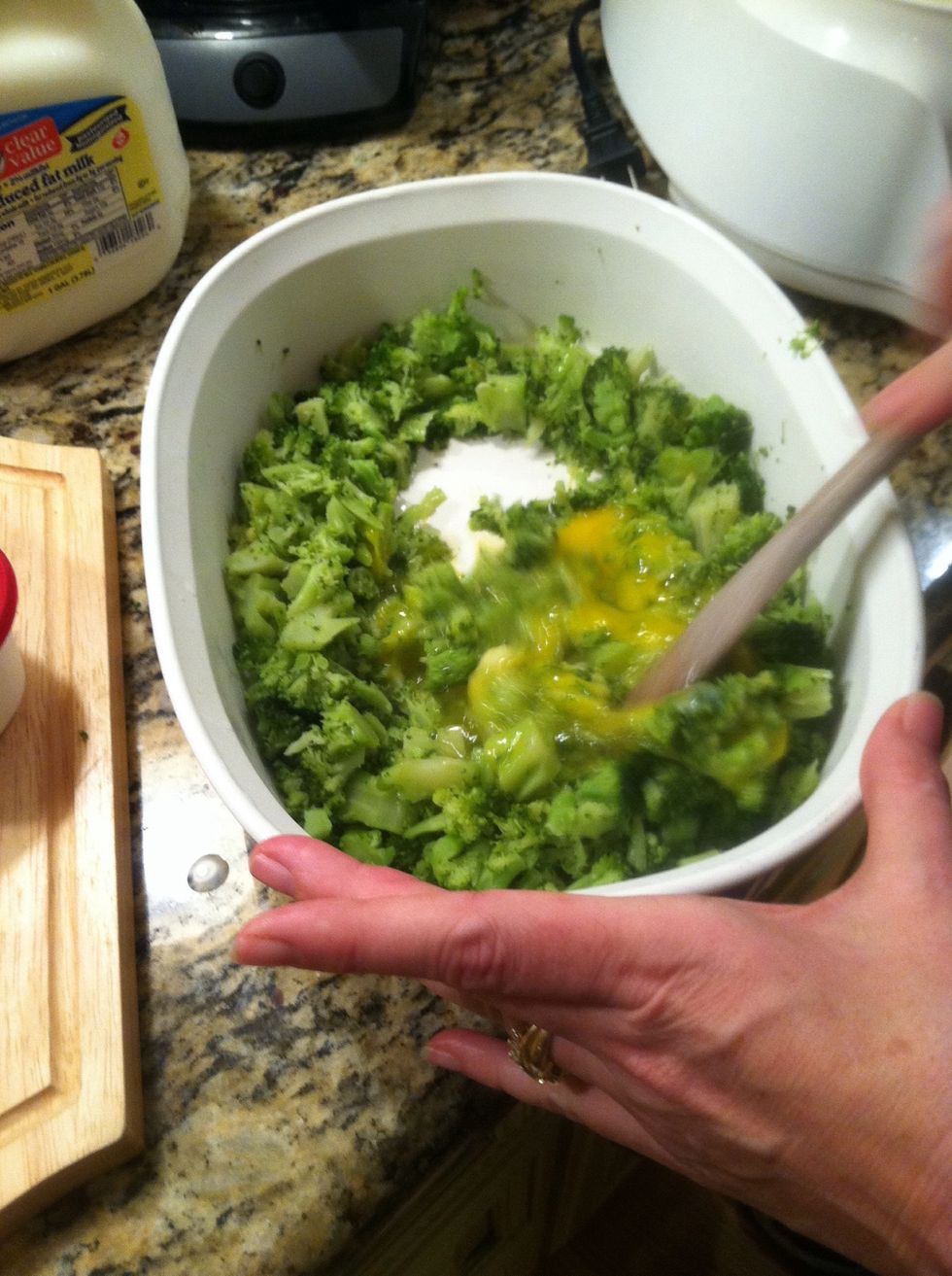 Add two eggs and stir